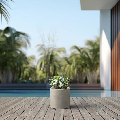 Kante 9.8" Dia Round Concrete Planter, Modern Style Large Cylindrical Plant Pot with Drainage Hole and Rubber Plug for Indoor Outdoor Patio, Weathered Concrete