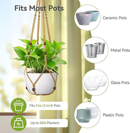 USLAI Macrame Plant Hanger Indoor Outdoor, Fits 4 to 15 Inch Pots, Strong Hanging Planter Holder, Boho Home Decor, 35 Inch, Brown (POTS NOT Included)