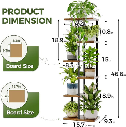Bamworld Tall Plant Stand Indoor 6 Tier Plant Shelf for Multiple Plants, Tiered Flower Pot Stands for Patio Garden Balcony Living Room Bedroom, Brown