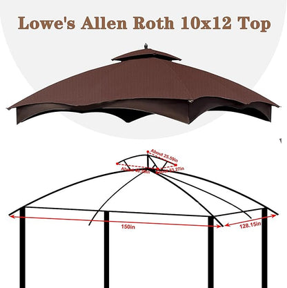SCOCANOPY Brown Ripstop Replacement Top for Lowe's Allen Roth 10X12 Gazebo Model #GF-12S004B-1/ GF-12S004BTO
