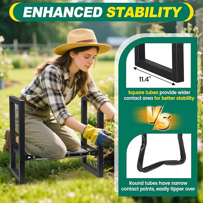 Workseat Garden Kneeler with Assist Handles, Matte Black Metal Frame