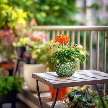 Ceramic Plant Pots - 4 inch Plant Pot with Drainage Hole, Small Pots for Plants Indoor Outdoor, Unique Round Planter, Modern Decorative Flower Pot, Room Decor, House Warming Gifts, Green