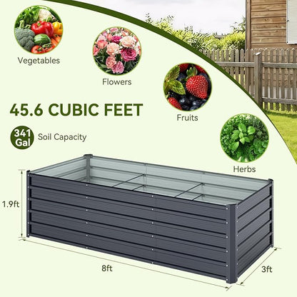 Ohuhu 8x3x1.9FT Metal Raised Garden Bed Outdoor, Reinforced Galvanized Steel Rustproof Planter Box, 100% Non-Toxic, 341 Gal Large Capacity Heavy Duty Raised Beds for Growing Vegetables Flowers Herbs