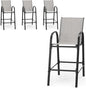 HOMREST Outdoor Bar Height Stools Set of 4,High Back Patio Chairs with Armrests,Textilene Chairs with Breathable Fabric & Metal Frame for All Weather,Light Grey