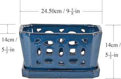 W&W Orchid Pot with Holes and Saucer for Repotting, Blue, 9.7 Inch