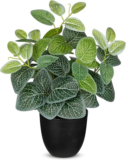 14.5" Artificial Plants Indoor Home Decor, Fake Potted Silk Plants for Shelves, Desks, Living Room, Home & Office Decor, Small Artificial Nerve Plant in Pots, Faux Potted Greenery Tropical House Plant