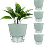 Green Self Watering Plant Pots - 6" Planters for Indoor Plants - Pack of 5 Flower Pots - Plant Pots with Drainage Hole and Tray Saucer (Frosted Dark Green)