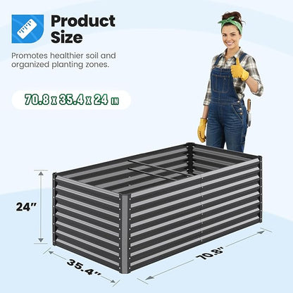Quictent Galvanized Raised Garden Bed 6x3x2 Ft Metal Planter Box Bottomless for Backyard Outdoor, Include 1 pc Tomato Cage (Dark Gray)