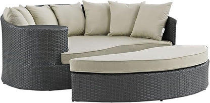 Modway EEI-1982-CHC-BEI Sojourn Wicker Rattan Outdoor Patio Sunbrella Fabric Daybed in Antique Canvas Beige
