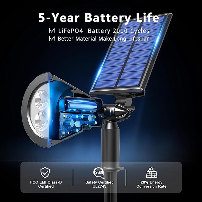 6 Pack Solar Lights Outdoor Waterproof IP65,Warm White,Super Bright LED,2 Lighting Modes,Solar Powered Yard Garden Solar Spot Lights for Flag Landscape Auto On/Off