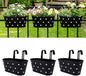 Metal Railing Planters for Outdoor Plants - 3 Pcs Balcony Hanging Flower Pots with Detachable Hooks & Drain Holes, Windowsill Oval Hanging Buckets Fence Planters for Garden Home Decor, Black with Dot