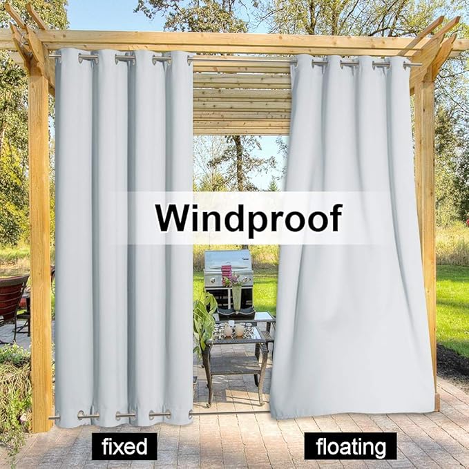 NICETOWN Privacy Outdoor Curtain for Patio Waterproof, Thermal Insulated Sun Block Rustproof Top & Bottom Grommet Windproof Indoor Outdoor Blinds for Balcony, Greyish White, 1 Panel, 100" W by 95" L