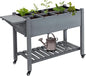 Outsunny Raised Garden Bed with 8 Grow Grids, Wooden Outdoor Plant Box Stand with Folding Side Table and Wheels, 49" x 21" x 34", for Vegetables, Flowers, Herbs, Gray