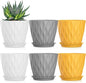 5 Inch Planter Pots, 6 Pack Indoor Planters, Small Flower Pots with Drainage Holes and Tray for Succulents, Orchids, Herbs and Other Indoor Plants (Orange+Grey+White, 5inch)