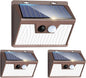 Peasur Solar Lights Outdoor Motion Sensor [3 Pack/140LED/Brown], Ultra-Bright 3 Mode Fence Security Light Waterproof, Solar Wall Lighting for Patio Yard Step House Outside