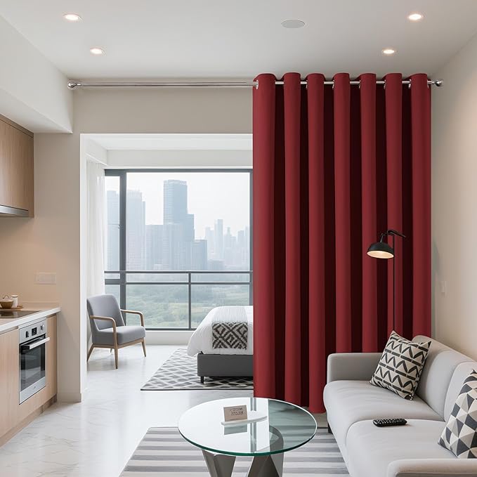 Joydeco Blackout Patio Sliding Door Curtains 108 Inches Long, Grommet Privacy Room Divider Curtains, Extra Wide Thermal Blackout Drapes for Bedroom Living Room (Burgundy Red, 60Wx108L, 1 Panel)