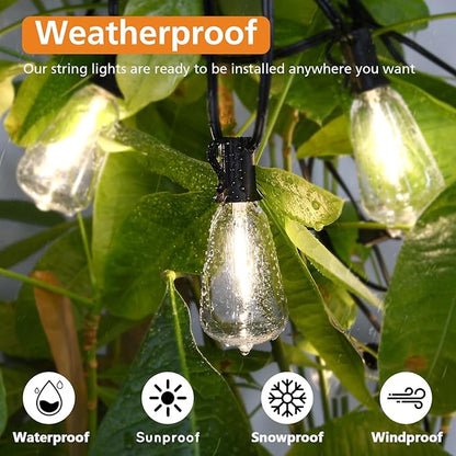 Brightever 150FT Outdoor Lights with Remote, 2700K/4000K/5000K Selectable LED String Lights for Outside with 75+2 ST38 Shatterproof Edison Bulbs, 3 Modes Dimmable Waterproof Hanging Lights for Patio