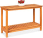 Best Choice Products 48in 2-Shelf Eucalyptus Wooden Console Table Indoor Outdoor Multifunctional Buffet Bar Storage Organizer w/Foot Sliders - Natural