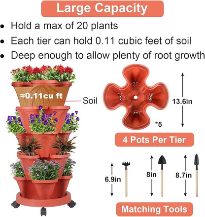 GameXcel Vertical Planter - 5 Tier Stackable Planter-Red 2 Pack