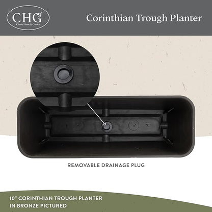 Classic Home and Garden Corinthian Trough, 10", Ivory Ash (Pack of 3)