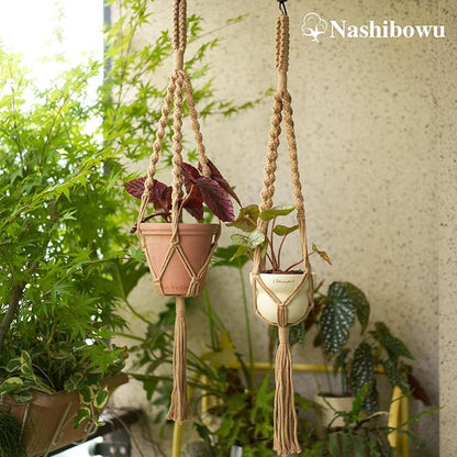 2Pcs Macrame Plant Hangers (27.56”) Indoor & Outdoor, Boho Hanging Planters for Indoor & Outdoor Plants, Macrame Wall Hanging Decor for Flower Pots & Baskets (Pots Not Included)