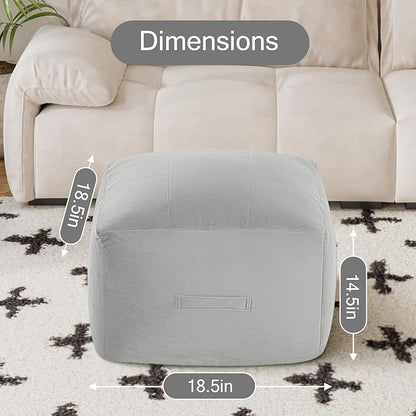 MeMoreCool Square Stuffed Pouf Ottoman Foot Rest, Floor Pouf Foot Stool with Foam Chunk Filling, Soft Stuffed Ottoman Footrest for Living Room, Light Grey