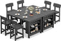 SERWALL 8-Piece Counter Height DiningTable Sets with Storage and Wine Rack, HDPE 2 Rectangular Bar Table with Bar Stools Set of 6 for Garden, Backyard, Kitchen, Gray