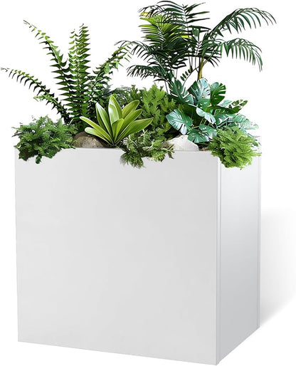 White Metal Planter Box 30" x 12" x 24" for Outdoor Plants Galvanized Steel Outdoor Planter Spliced Rectangular Flower Box with Partitions for Outside,Indoor,Garden (White, 30 * 12 * 24)
