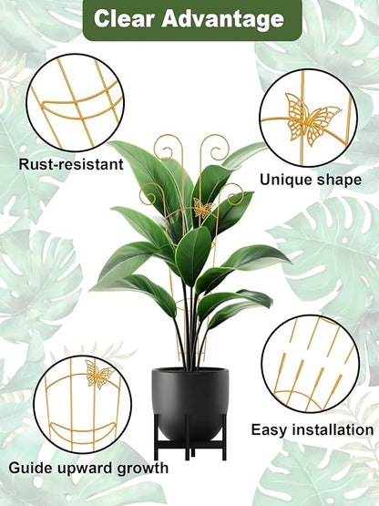 4Pcs Indoor Plant Trellis for Potted Plants, 30" Taller Expandable Garden Metal Trellis for Climbing Plants Outdoor, Houseplant Support Stakes for Ivy Pothos Hoya Flower (Gold)
