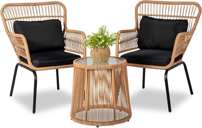 3 Piece Outdoor Wicker Furniture Bistro Set, Rattan Chairs Conversation Sets by HOMEZILLIONS