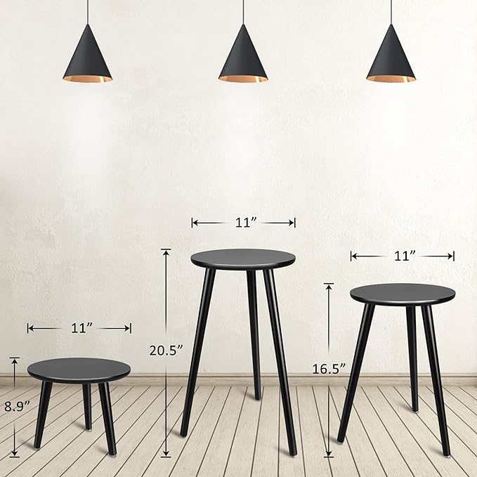 Uneedem Indoor Plant Stand Wood Mid Century Plant Stand for Indoor Plants, Modern Plant Table, 20.5" Tall Plant Holder Stand for Flower Pots, Small Round Side Table, Black