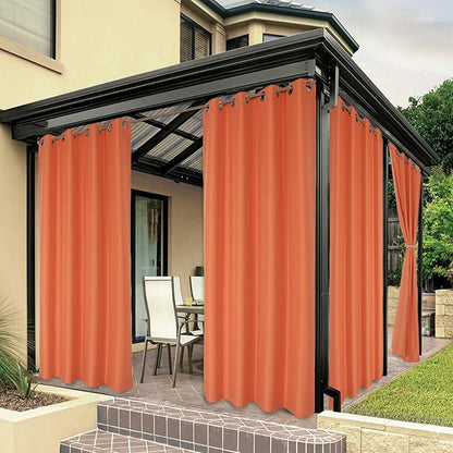 BONZER Outdoor Curtains for Patio Water Resistant Heavy Privacy Light Filtering Grommet Outside Curtains for Porch, Pergola, Gazebo, 1 Panel, 84W x 95L inch, Mecca Orange