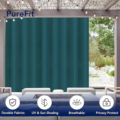 PureFit Outdoor Curtains for Patio Waterproof Weatherproof, UV and Fade Resistant Outside Curtains for Gazebo, Front Porch, Pergola, Sun Blocking Privacy Curtain, 120W x 95L inch, 1 Panel, Teal
