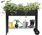 Piksedo Raised Garden Bed, Elevated Planter Metal Plant Box with Wheels with Legs Standing Garden Stand Drainage Holes Frosted Black