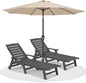 SERWALL Patio Chaise Lounge Chair Set of 2 with 9FT Patio Umbrella, 78'' HDPE Outdoor Lounger, Poly Lounge Chair with Rolling Wheels & Cup Holder for Pool,Slate Gray (Umbreall Base not Included)