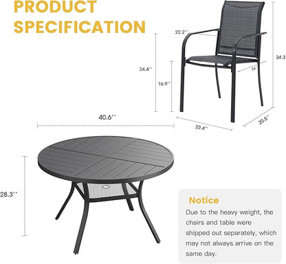VICLLAX Patio Table and Chair Set of 4, All Weather Metal Round Outdoor Dining Furniture Set-40.6" Round Outdoor Table and Chairs, Black Tabletop