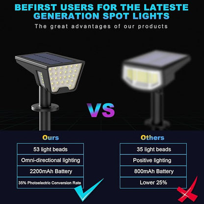 Solar Spot Lights Outdoor, 53 LEDs IP65 Waterproof Solar Lights Outdoor, 2-in-1 Solar Landscape Spotlight Wall Light with Auto On/Off & 3 Modes for Yard Garden Decor 2 Pack (Cool White)