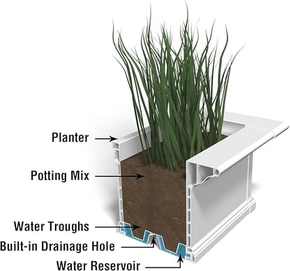 Mayne Yorkshire 7ft Window Box - White - 84in L x 12in W x 10in H - with 1.6 Gallon Built-in Water Reservoir (8827-W)