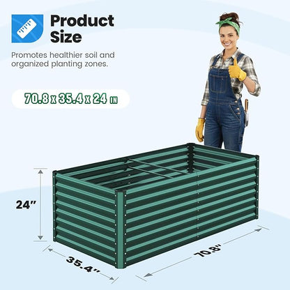 Quictent Galvanized Raised Garden Bed Metal Planter Box Bottomless for Backyard Outdoor, Include 1 pc Tomato Cage, Dark Green, 6x3x2 Ft