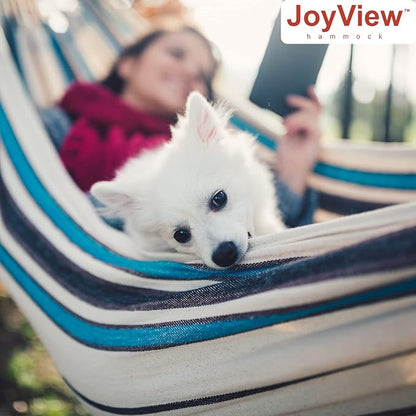 JoyView Brazilian Hammock for Single Preson - 78.8x39.4” Portable Cotton Hammock with Hanging Ropes & Carry Bag Large for Patio 300LBS Capacity Perfect for Outdoor/Indoor - Green/Black Stripe