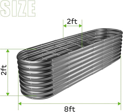 Land Guard 8×2×2ft Galvanized Raised Garden Bed Kit, Raised Garden Boxes Outdoor, Oval Metal Raised Garden Beds for Vegetables, Modern Grey