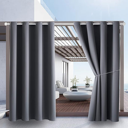 Waterproof Outdoor Curtain W52 x L84 - Grommet Top Sunlight Blocking Window Treatment Drapes Blackout Curtains for Home Bedroom Living Room Patio Porch Pergola Cabana Gazebo (2 Panels)