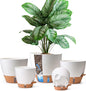 T4U 5 Pack Self Watering Pots (6"+8"+9"+10"+12") - Water Level Indicator & Deep Reservoir, Mess-Free Planters for Busy People, Beginners & Gardeners, Fit Most Plants, Indoor Outdoor Use (White)