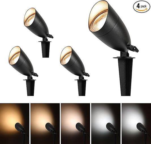 LUTEC 5CCT 12V Low Voltage Landscape Lighting Die-cast Aluminum Spot Lights with Connectors, IP65 Outdoor Landscape Spotlights, 7W 650LM for Tree Garden, 4 Pack (No Transformer Kits)
