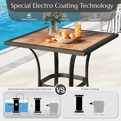 AECOJOY Outdoor Height Bar Table, 36'' Metal Frame Bar Table Bistro Square Table with Wooden Top, High Top Outdoor Pub for Patio Garden Lawn Poolside, Brown