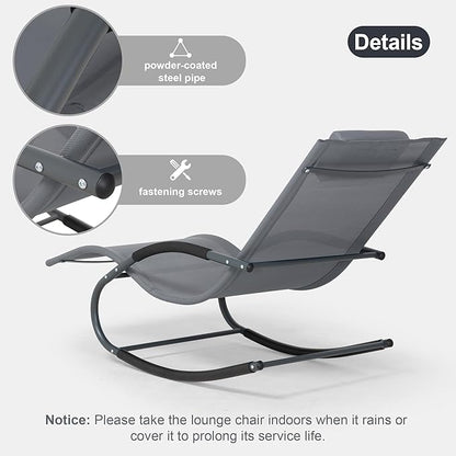 Outdoor Lounge Chair with Pillow, Chaise Lounge Chair for Patio, Lawn, Pool, Grayish Blue