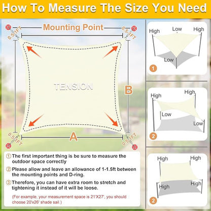KANAGAWA Sun Shade Sail Curved 16'X20' Cream Rectangle Outdoor Shade Cover UV Blovk Canopy for Patio Garden Backyard Heavy Duty Permeable 185GSM (We Make Custom Size)