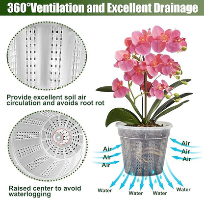 Orchid Pot, 6 Packs of 5.5" Orchid Pots with Holes, Orchid Pots for Repotting, Plastic Orchid Planter for Indoor Outdoor Plants (6 Packs, 5.5")