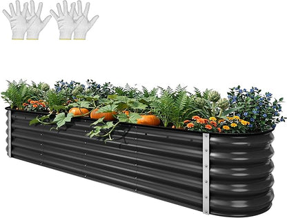 YITAHOME 17" Tall 9 in 1 Large Raised Garden Bed Kit, 8x2x1.4ft Galvanized Metal Planter Box with Gloves & Safety, Outdoor Above Ground Planters for Plants Vegetables Flowers, Black