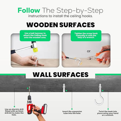 30 Pcs Ceiling Hooks for Hanging Plants, Cups, Utensils and Lights, 1-1/4 inch Vinyl Coated Screw-in Plant and Cup Hooks for Wooden and Drywall with Anchors